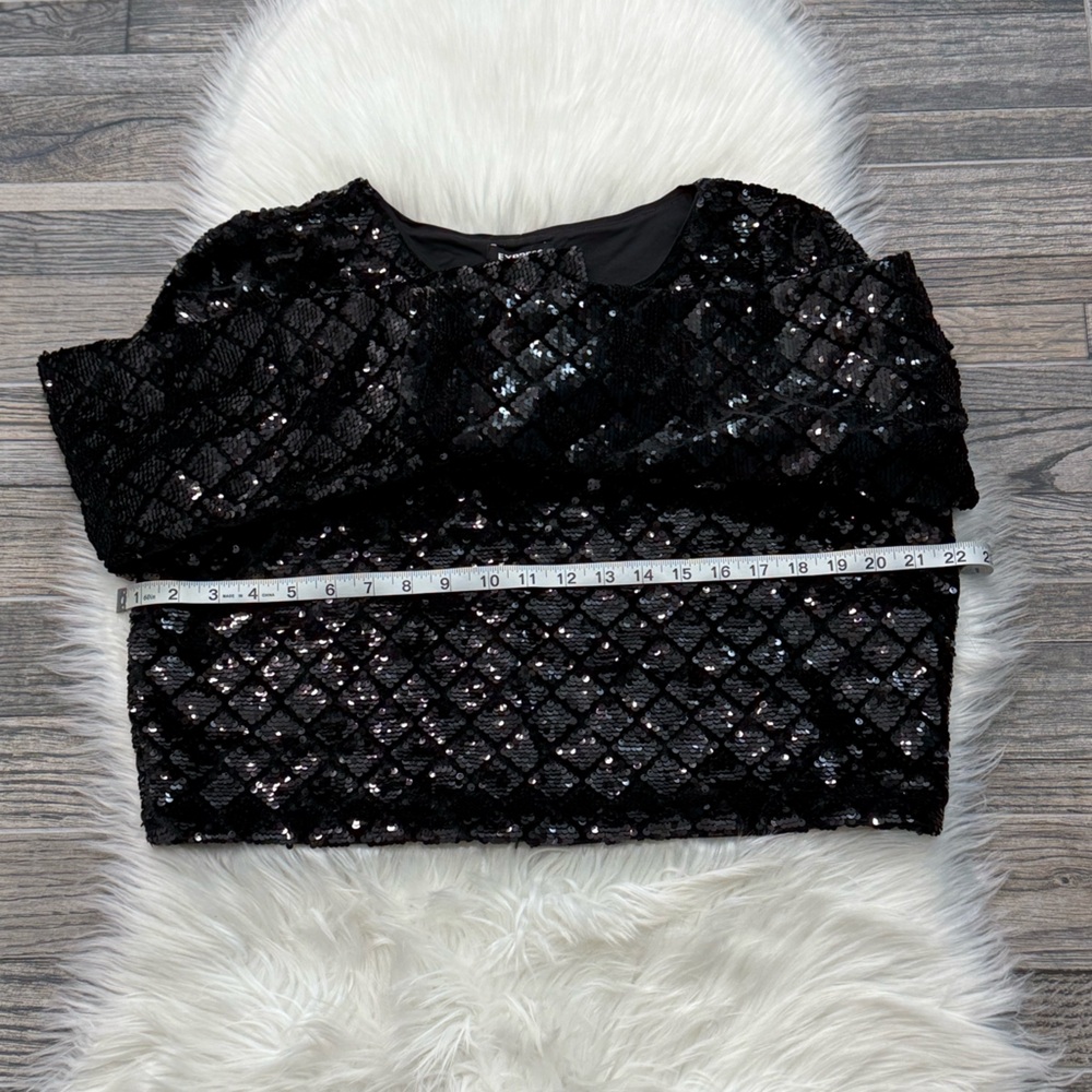 Express Black Sequin Diamond Pattern Cropped Long… - image 6